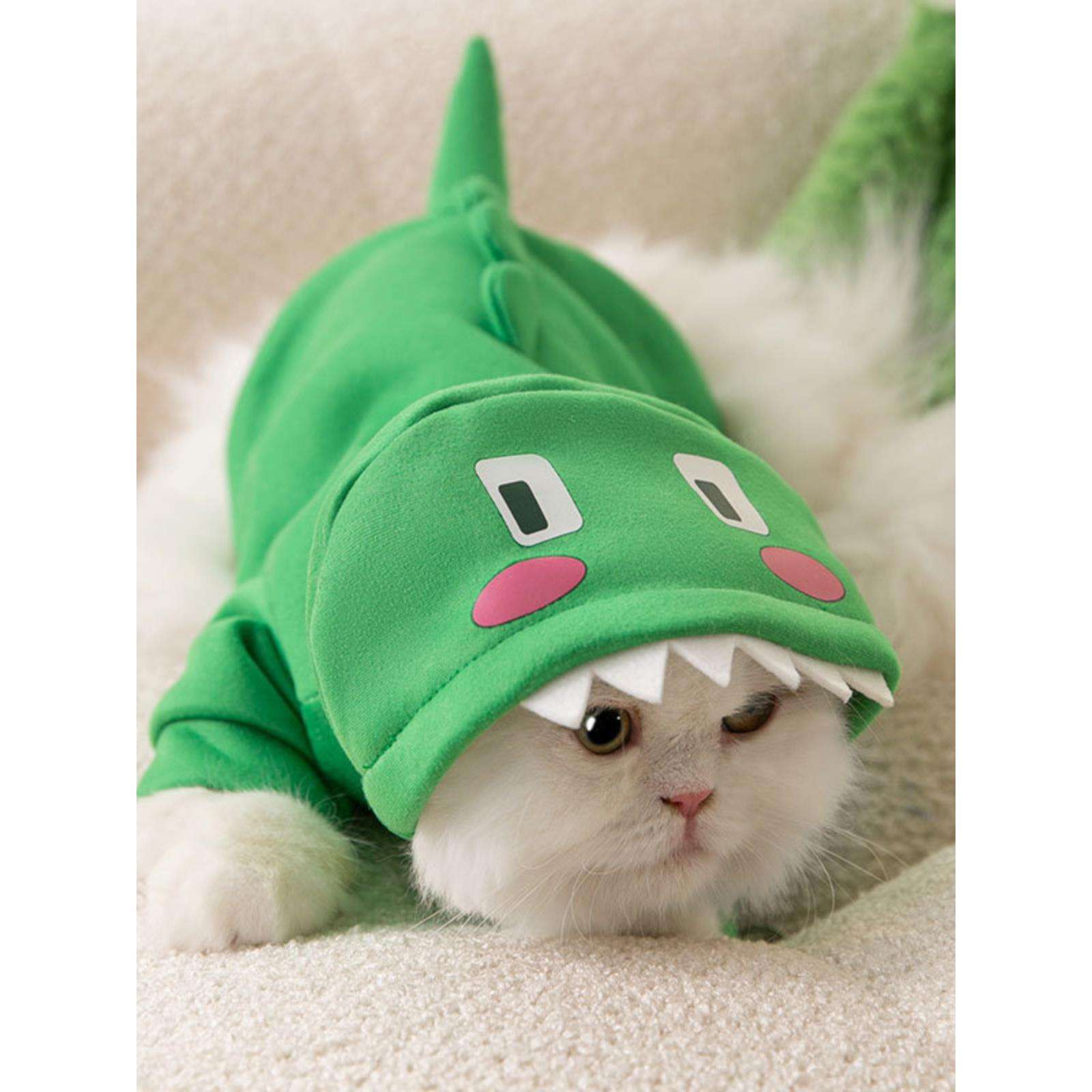 猫 コスプレ | 猫用恐竜コスチューム グリーンダイナソー