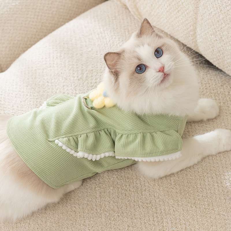 猫 洋服 | 猫用フリル付きライトグリーンワンピース