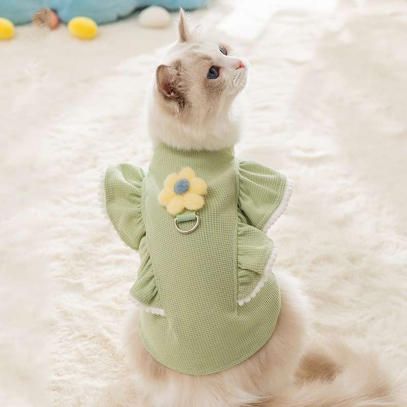 猫 洋服 | 猫用フリル付きライトグリーンワンピース