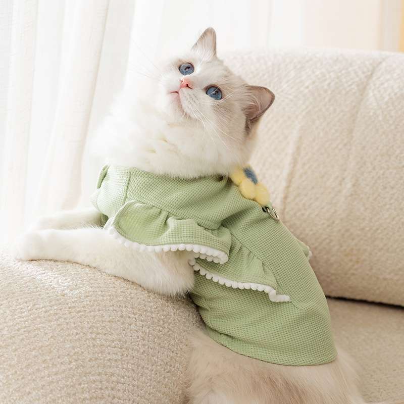 猫 洋服 | 猫用フリル付きライトグリーンワンピース